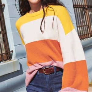 Madewell Gladwell Balloon-Sleeve Pullover Sweater - yellow, white, orange, pink